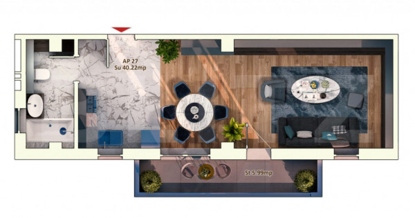 Apartament 1 Camera, 40 mp, Semifinisat, Zona Iulius Mall