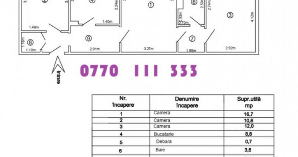 Apartament 3 camere confort 1, zona Hipodrom, etaj 3/4.