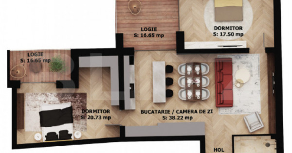 Apartament cu 3 camere &icirc;n EAS Residence | 2 logii
