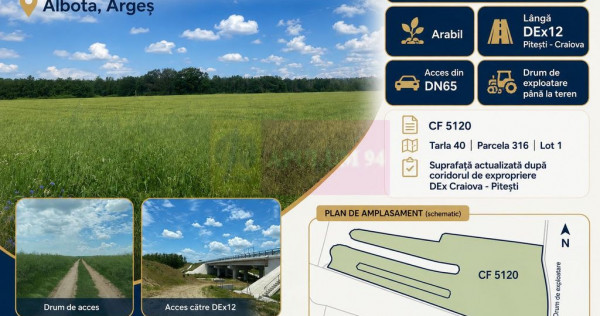 6,26 ha l&acirc;ngă DEx12 Pitești | 2,95 &euro;/mp | acces DJ P...