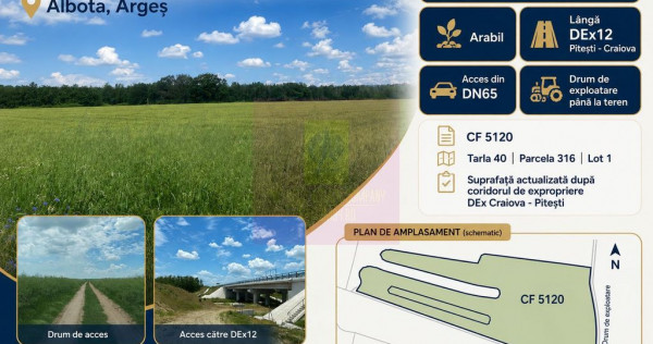 Teren 6,26 ha l&acirc;ngă DEx12 Pitești