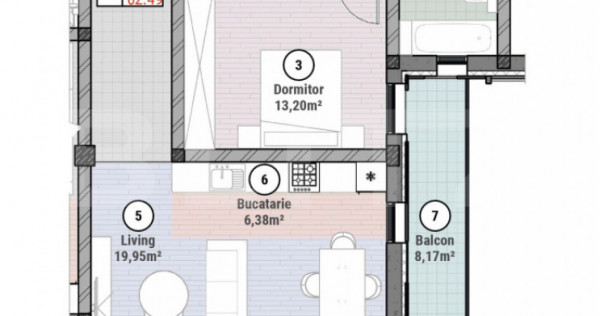 Apartament cu 2 camere 62 mp utili
