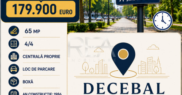 2 camere Decebal decomandat, centrală, parcare, an 1986, 65