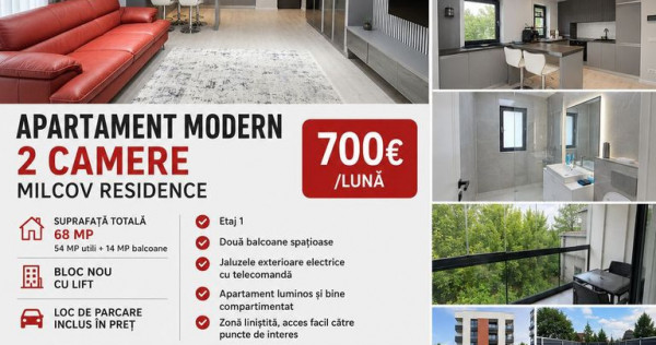 De inchiriat apartament cu 2 camere, Milcov Residence, et...