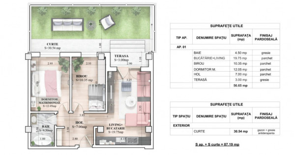 Apartament 3 camere, 56.65 mp, zona Galata