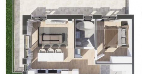 Apartament 2 camere, 55 mp, terasa 34 mp, bloc nou, mobilat