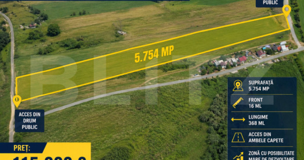 Teren de vanzare, 5754 mp, acces două drumuri, zonă Donath