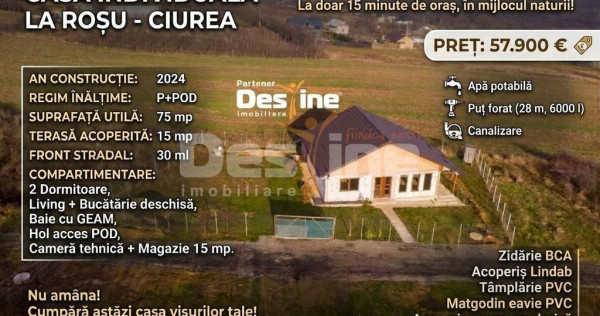 Casă individuală 3 camere 75 mp P+POD 570 mp teren