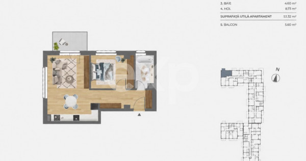 Apartament 2 camere | Citius Residence | 53 mp | Etaj 2 | Pa
