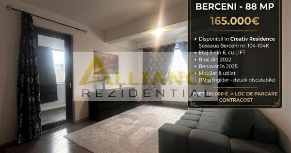 3 CAMERE APARTAMENT - Creativ Rezidence - 88mp- 165.000
