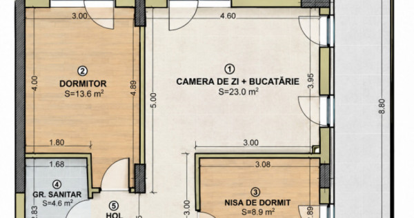 Apartament 3 camere 52.3 mp terasa 25.9 mp in Floresti zona