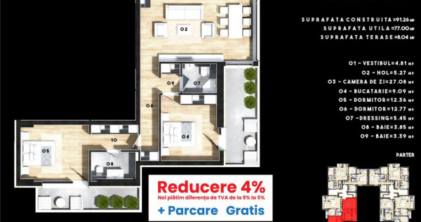 APARTAMENT 3 CAMERE CU 2 TERASE SPATIOASE PARCARE GRATIS