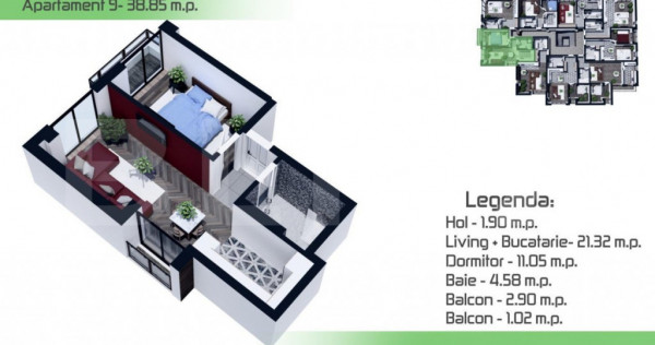 Apartament 2 camere, 38.85mp, Manta Rosie- Hlincea