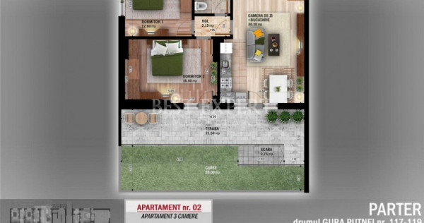 Ideal Familie Apartament de 3 Camere cu gradina