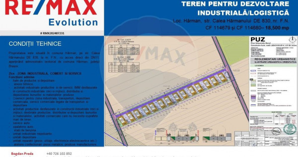 DE VÂNZARE|Teren Hărman INDUSTRIAL/Calea Harmanului(DE8...