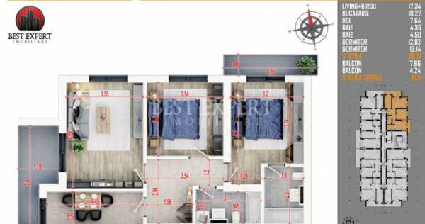 3 camere decomandate - Incalzire in Pardoseala