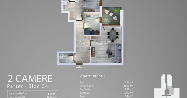 Apartament 2 Camere cu 2 bai Sector 4 Grand Arena 63.95Mp