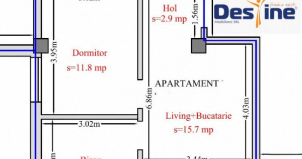 Apartament 3 camere OPEN SPACE 45 mp cartier HLINCEA - CETĂ