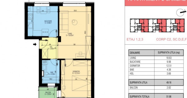 [Șoseaua Leordeni] Apartament 2 camere decomandat 52mp