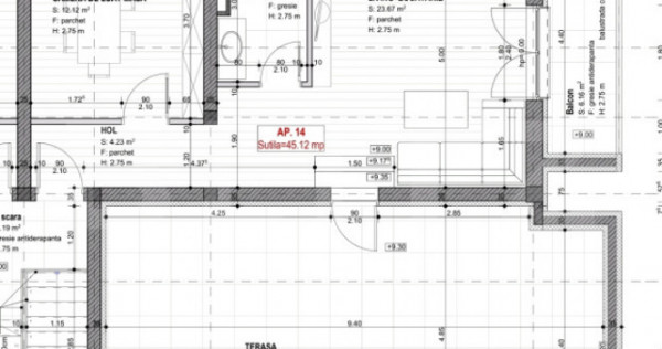 Apartament cu 2 camere, 45 mp utili, terasa 45 mp, zona Bray