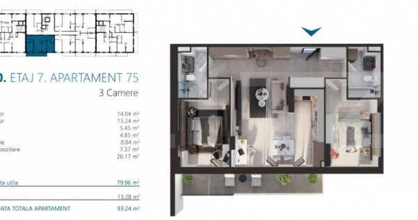 Apartament 3 camere, cu terasa 13 mp, super view, zona Elite