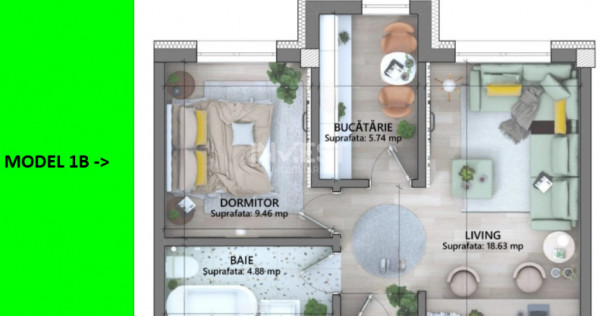 COMISION 0% , LUNCA CETATUII , APARTAMENT CU 2 CAMERE , TVA