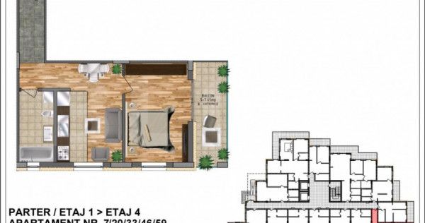 Apartament de v&acirc;nzare 40,35 + terasa 7,45 &ndash; bloc nou, zon