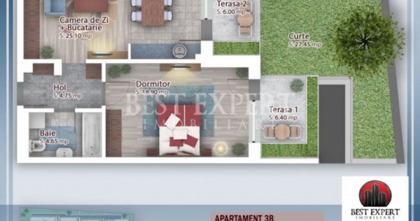 2 camere Direct Dezvoltator cu Gradina- 7 min STB