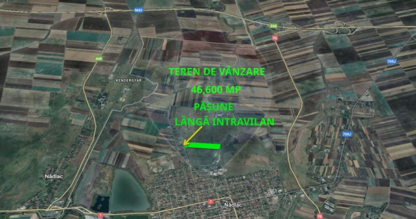 Teren cu potențial de v&acirc;nzare 46,600mp l&acirc;ngă intravil...