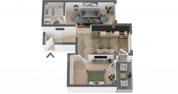 Apartament semifinisat, decomandat cu 2 camere, 44mp, in Apa