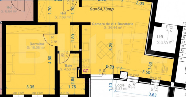 Apartament 2 camere, 54.73 mp utili, zona Aradului