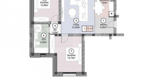 Apartament cu 3 camere 68 mp utili + grădină 100 mp, Moșn