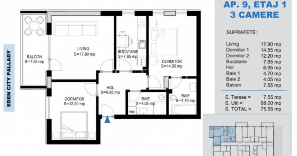 3 Camere Direct Dezvoltator -Finisaje Premium