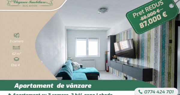Apartament cu 3 camere , zona Lebăda Arad