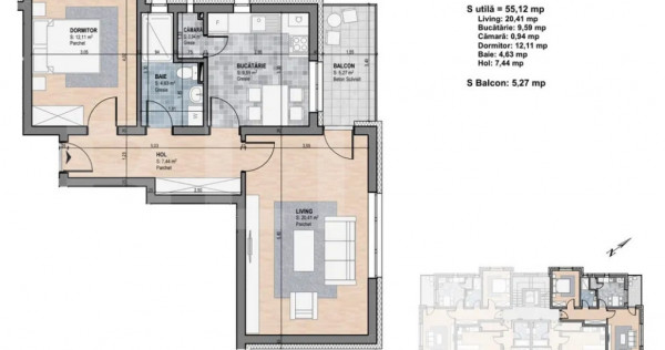 Apartament de vanzare, 2 camere, 55,12 mp - Gherla
