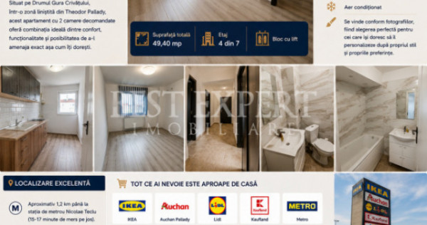 2 Camere Decomandat| Etaj 4/7 |Centrală Proprie | Aer Condi