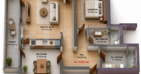 Apartament 3 camere, 64.38 mp, Comision 0, zona Iris