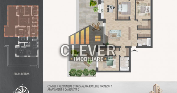 Apartament 4 camere cu terasa, 193 mp, metrou Teclu, Pallady