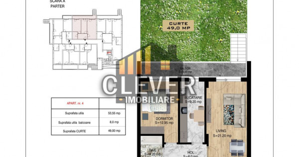 2 Camere | Curte 49 mp | 53,55 mp Utili | Pallady