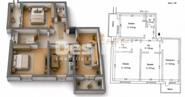 Apartament T&Acirc;RGU CUCU | 3 camere, semidecomandat, 68 mp ...