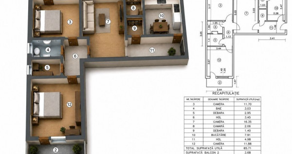Apartament de v&acirc;nzare, zona PODU ROȘ, 3 camere, semidec...