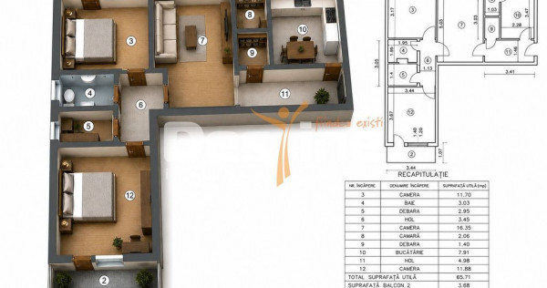 Apartament de v&acirc;nzare, zona PODU ROȘ, 3 camere, semidec...