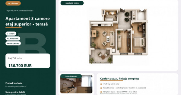 Apartament Nou Cu 3 Camere La Parter | 66,70 Mp Utili | T&acirc;r