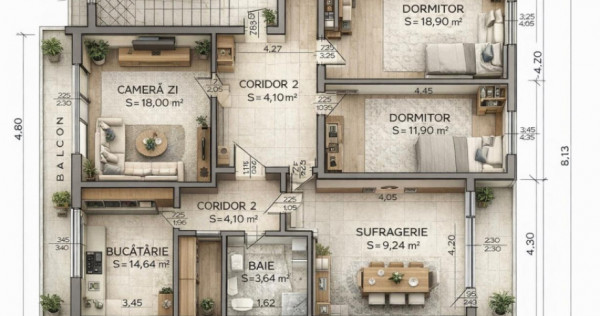 Apartament 4 camere, 114.6 mp , Garaj 25mp in Zona Gruia / C
