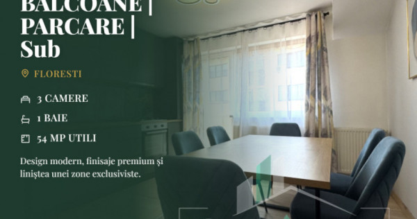 Ap 3 camere | 2 BALCOANE | PARCARE | Sub Cetate/Parc Poligon