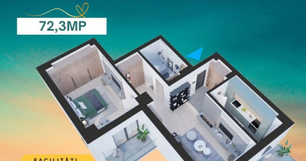 Apartament 2 camere | decomandat | tip 2E | 72.3mp | Sos Nicolina Iasi