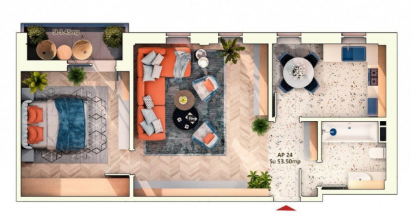 Apartament 2 camere decomandate, 57 mp, 4 mp balcon, parcare