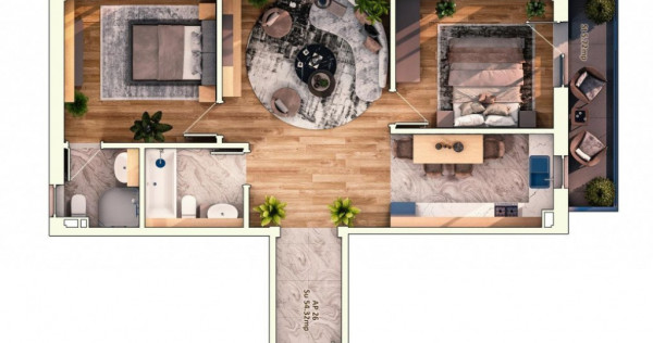 Apartament 3 camere,2 bai, 57 mp,4 mp balcon, parcare subter