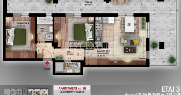 Ideal Familie Apartament 3 Camere cu terasa si geam la baie