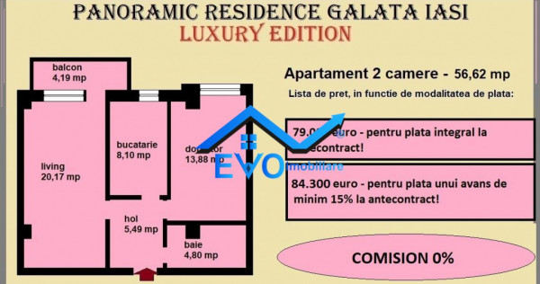 Apartament 2 camere, 56,62 mp, decomandat, de in Galata Ias